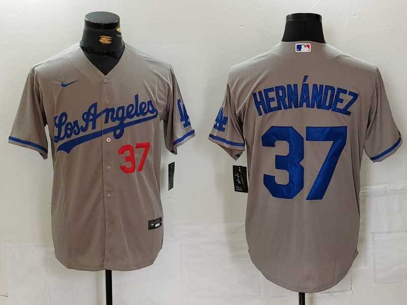 Men%27s Los Angeles Dodgers #37 Teoscar Hernandez Number Grey With Los Cool Base Stitched Jersey->los angeles dodgers->MLB Jersey